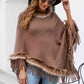 Country Rustic One Size Faux Fur Trim Fringed Poncho