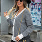 Sophia & Grace Striped V-Neck Dropped Shoulder Button-Up Cardigan