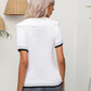 Johnny Collar Openwork Short Sleeve Knit Top