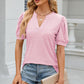Eyelet Notched Puff Sleeve T-Shirt