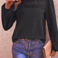Women's Black Swiss Dot Lace Trim Long Sleeve Blouse