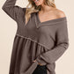 BiBi Waffle Knit V-Neck Babydoll Blouse - Brand BiBi