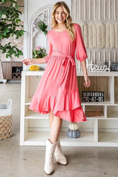 Reborn J Tie Front Ruffle Hem Dress *