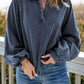 Full Size Quarter-Snap Collared Lantern Sleeve Sweatshirt