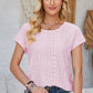 Eyelet Round Neck Rolled Short Sleeve T-Shirt
