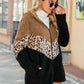 Leopard Color Block Hooded Teddy Jacket