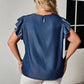 Plus Size Round Neck Flounce Sleeve Frill Trim Blouse