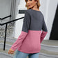 Full Size V-Neck Long Sleeve Two-Tone T-Shirt