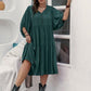 Plus Size Tie Neck Balloon Sleeve Midi Dress