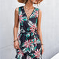 Women's Printed Zip Detail Belted Sleeveless Dress