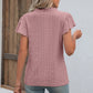 Full Size Eyelet Notched Neck Flutter Sleeve Top