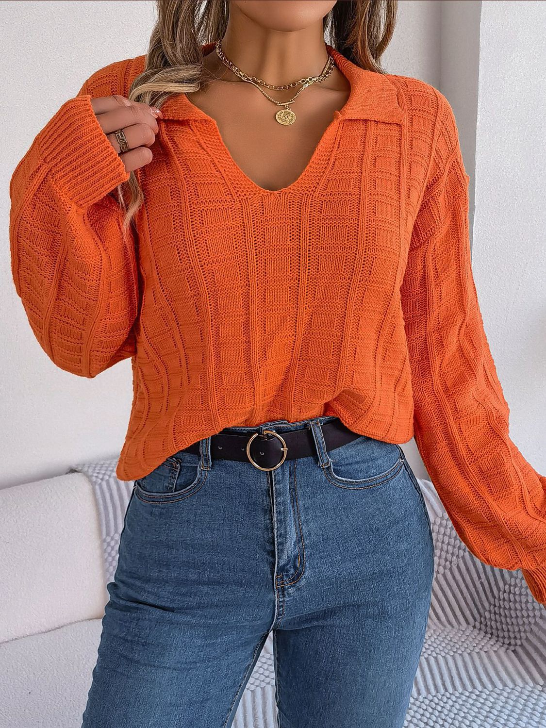 TrendiStyles Johnny Collar Drop Shoulder Sweater 🦋