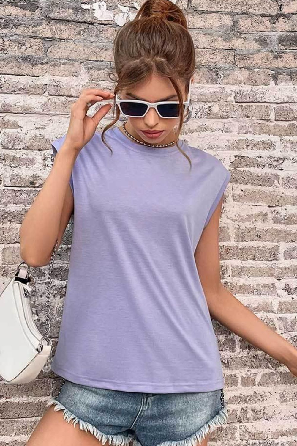 Women's Round Neck Cap Sleeve Top