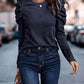 Full Size Decorative Button Puff Sleeve T-Shirt