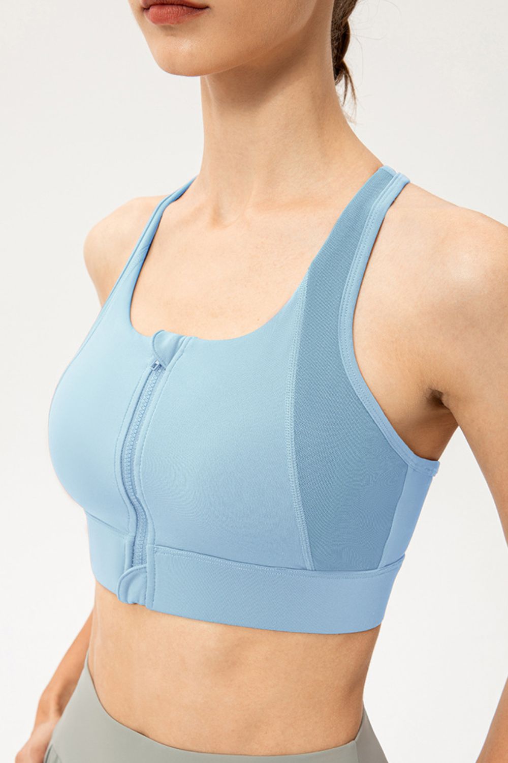 SO COMFY Zip-Up Round Neck Sports Bra