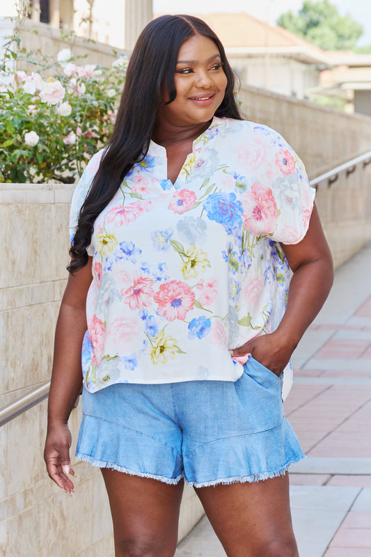 White Birch One And Only Full Size Short Sleve Floral Print Top