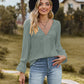 Full Size V-Neck Flounce Sleeve Blouse