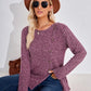 Hannah Mea Ribbed Buttoned Round Neck Slit T-Shirt