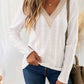 Eyelet V-Neck Dropped Shoulder T-Shirt