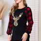 Heimish Full Size Sequin Christmas Reindeer Graphic Plaid Top