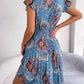 Aaliyah Isla Pleated Floral Printed Tie Neck Knee Length Dress