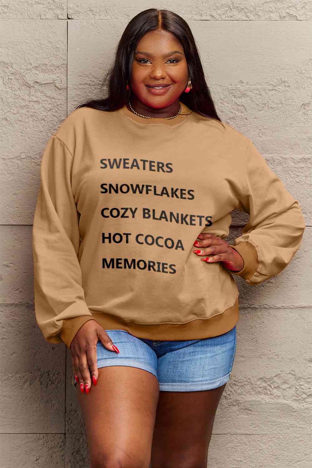 Simply Love SEASONAL Full Size Letter Graphic Round Neck Sweatshirt