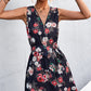 Women's Printed Zip Detail Belted Sleeveless Dress