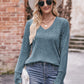 V-Neck Long Sleeve Ribbed Top
