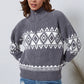 Zip-Up Geometrical Pattern Pullover Sweater