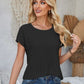 Eyelet Round Neck Rolled Short Sleeve T-Shirt