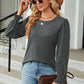 Round Neck Smocked Flounce Sleeve Blouse