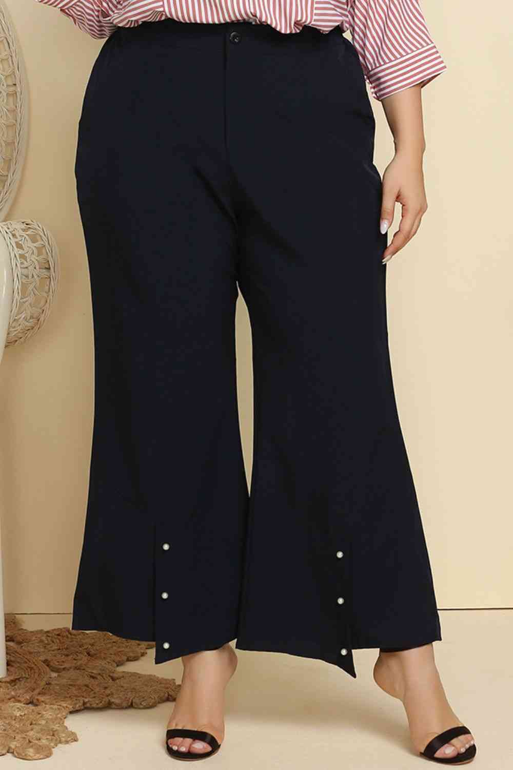 Plus Size Teena Hem Detail Black Flare Pants