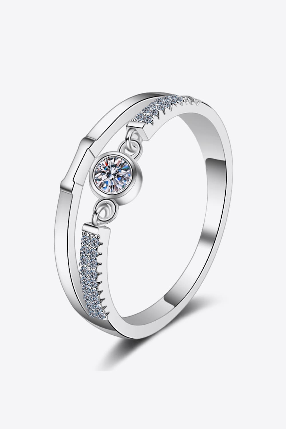 Women's Moissanite Cutout Rhodium-Plated Ring