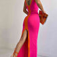 Mia Contrast Wide Strap Slit Midi Dress