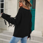 Ribbed Round Neck Fringe Detail Sweater