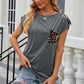 Leopard Round Neck Cap Sleeve T-Shirt