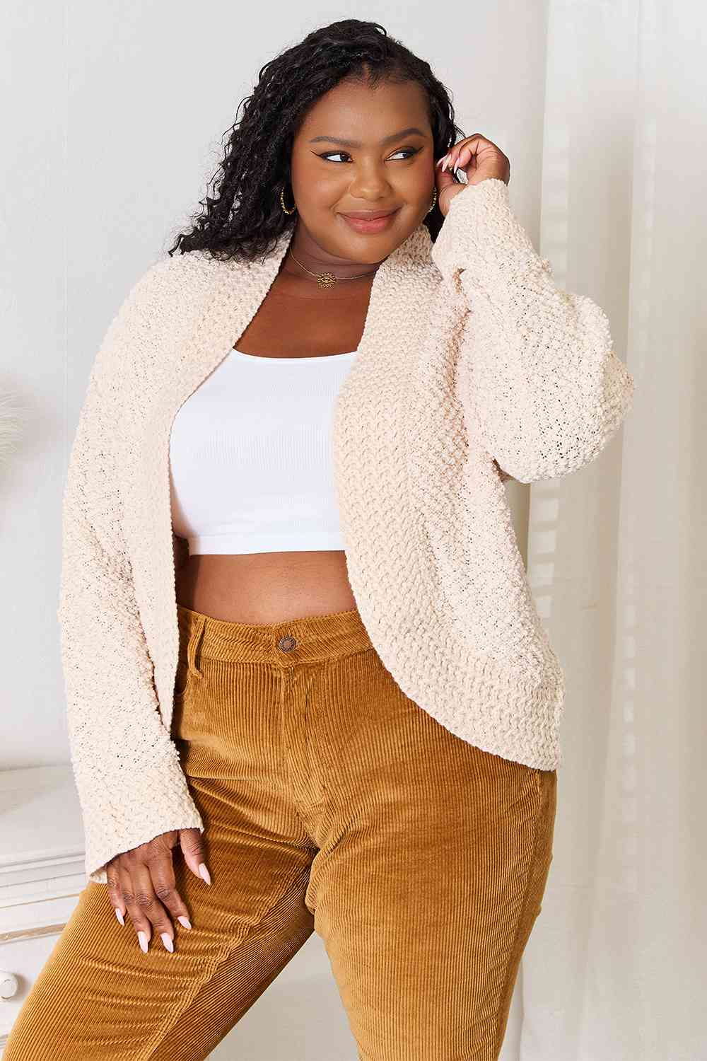 Double Take Open Front Long Sleeve Cardigan *