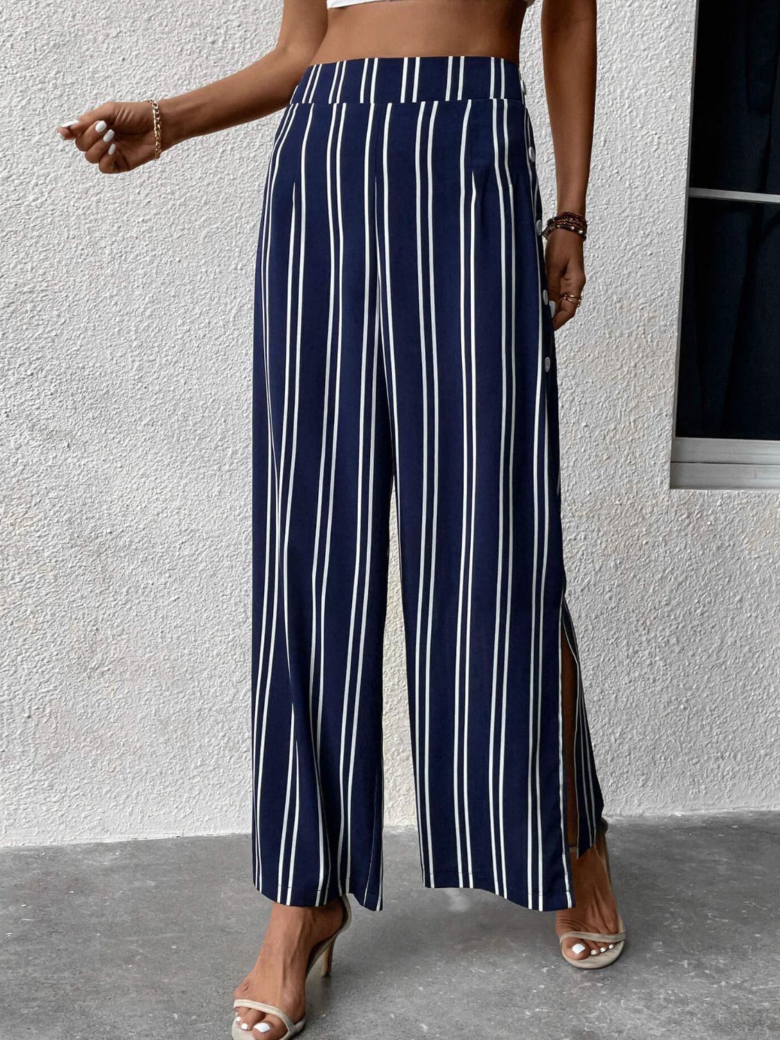 Women's Striped Slit Wide Leg Pants