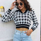 KnittedEmporium Houndstooth Johnny Collar Cropped Sweater