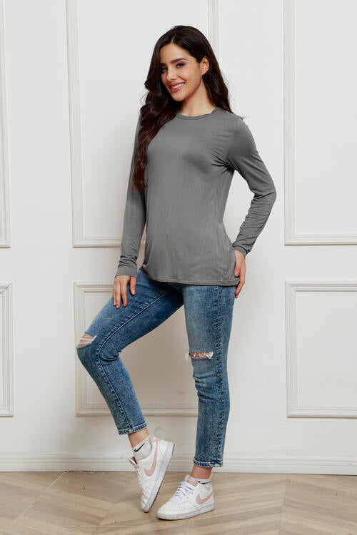 Basic Bae Full Size Round Neck Long Sleeve Top *