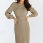 Full Size Round Neck Long Sleeve Pleated Sweater Dress