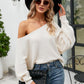 Women's Boat Neck Horizontal Ribbing Dolman Sleeve Sweater
