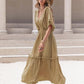 Tassel Trim Smocked V-Neck Short Sleeve Dress