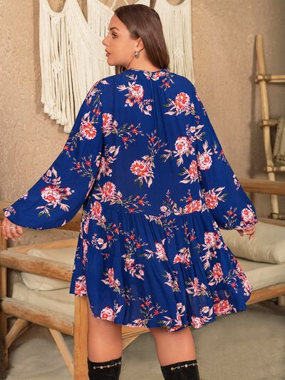 Women's Lucetta Plus Size Printed Tie Neck Balloon Sleeve Mini Dress