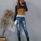 Color Block Round Neck Long Sleeve T-Shirt