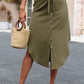 Tie Belt Frill Trim Buttoned Skirt