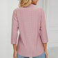 Full Size Eyelet Three-Quarter Sleeve Blouse