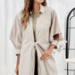 Tie Front Collared Neck Cream Cutout Shacket