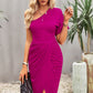 Ruched One-Shoulder Tulip Hem Midi Dress