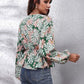 Floral V-Neck Balloon Sleeve Peplum Blouse